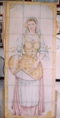 Albisola ceramics Art - Portrait of Girl in Genoese custom
panel in majolica 